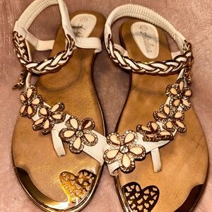Annabella White Floral Jeweled Braided Thong Sandals